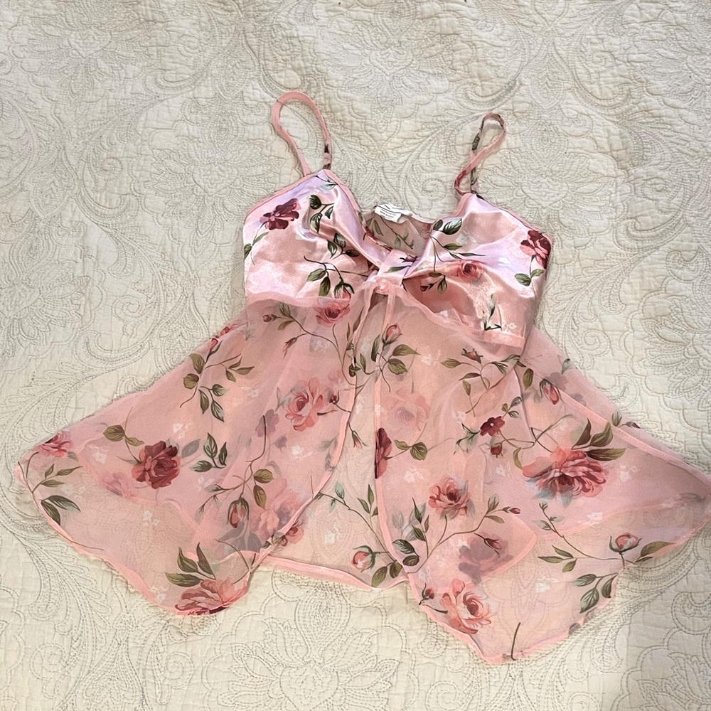 Pink roses see through lingerie